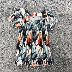 J Jeans Blouse Womens Medium Watercolor Flutter Sleeves Top
